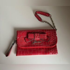 Guess wristlet in faux crocodile leather with bow